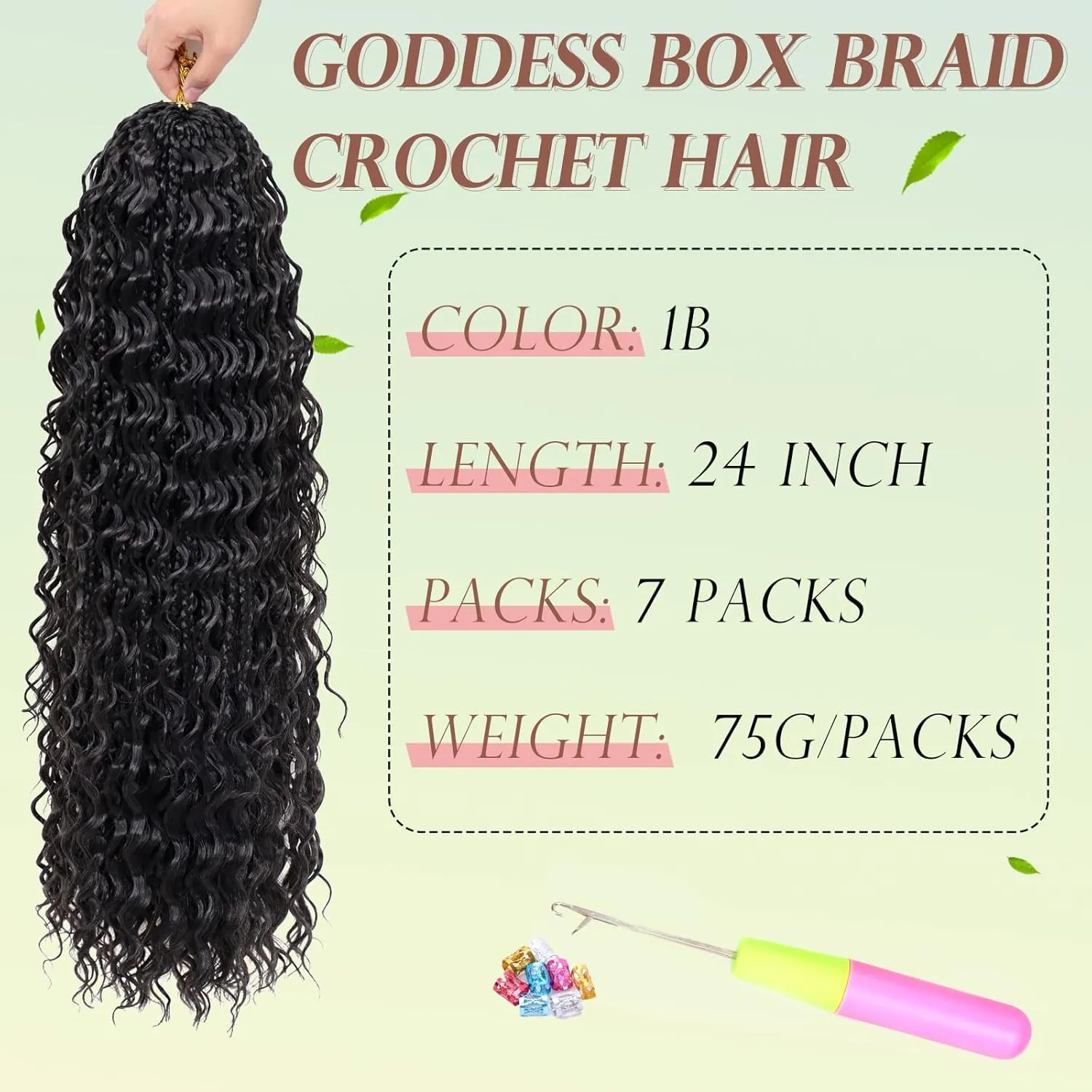 Boho Box Braids Crochet Hair or Black Women 24 Inch 7 Packs Goddess Box Braids Crochet Hair with Curly Ends Pre Looped Bohomian Synthetic Crochet Braiding Hair Extensions (1b)