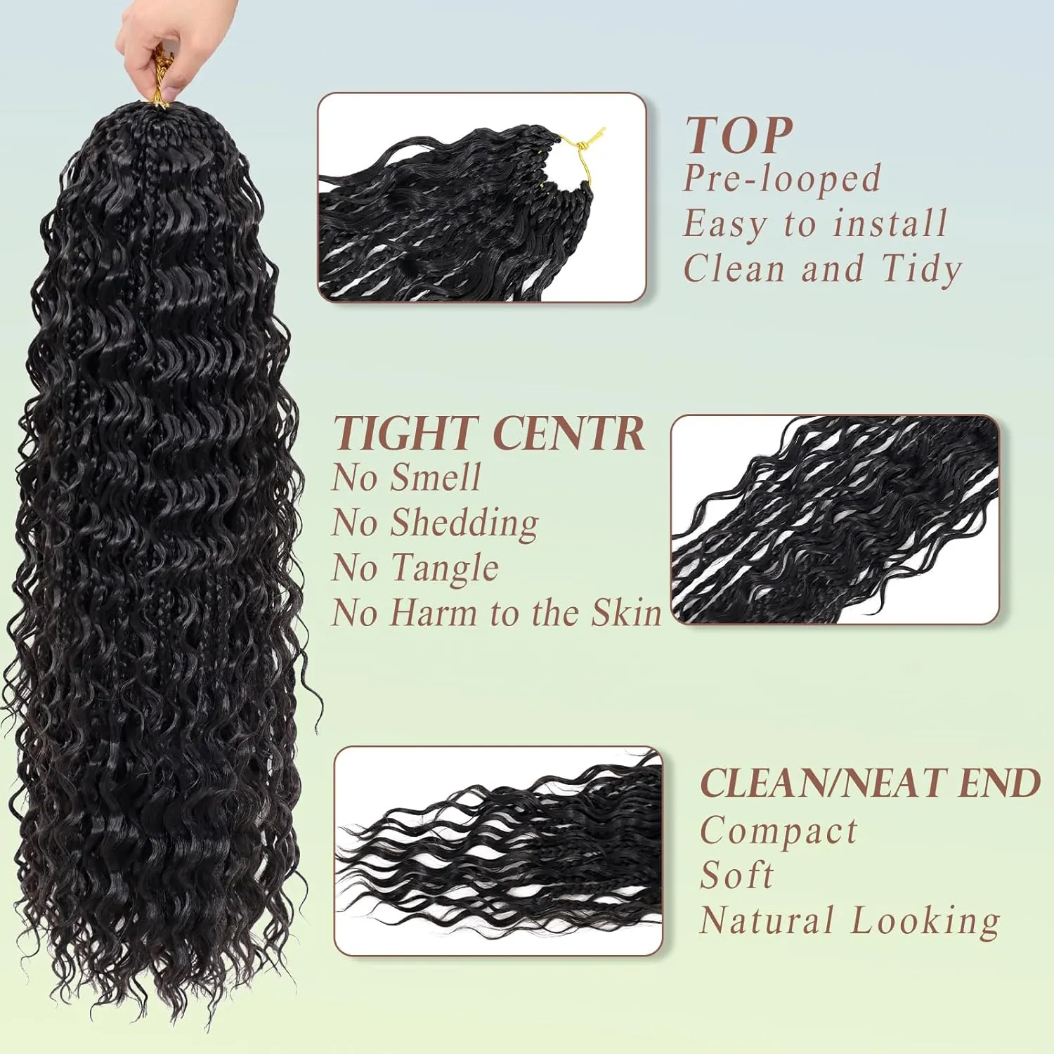 Boho Box Braids Crochet Hair or Black Women 24 Inch 7 Packs Goddess Box Braids Crochet Hair with Curly Ends Pre Looped Bohomian Synthetic Crochet Braiding Hair Extensions (1b)