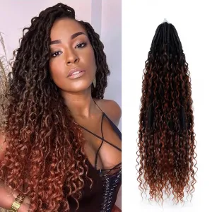 Boho Faux Locs With Curly Pure Protein Fiber Close to Human Hair Curls 24 Inch Pre-Looped Crochet Goddess Faux Locs Bohemian Loc Crochet Hair For Women(24Inch T350)