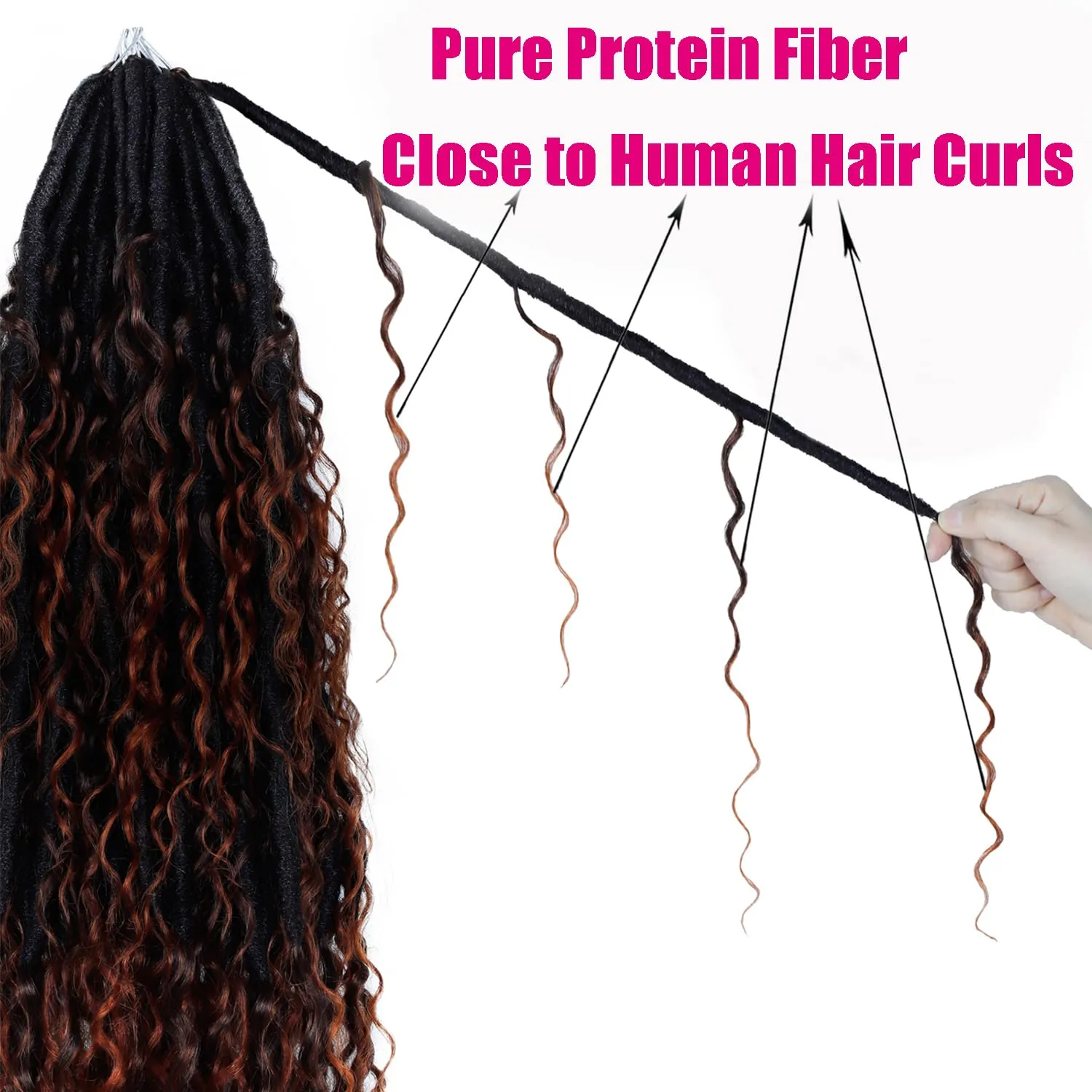 Boho Faux Locs With Curly Pure Protein Fiber Close to Human Hair Curls 24 Inch Pre-Looped Crochet Goddess Faux Locs Bohemian Loc Crochet Hair For Women(24Inch T350)