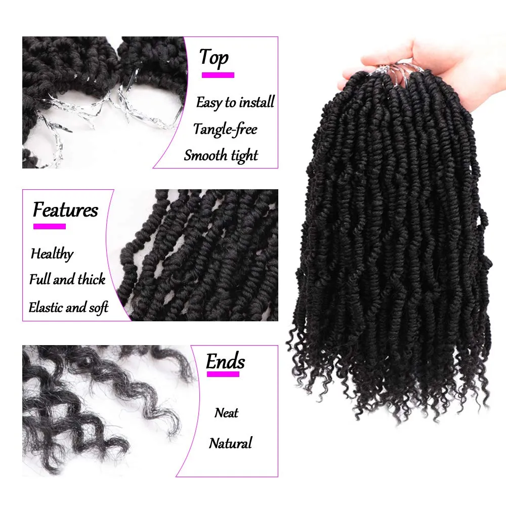Bomb Twist Crochet Hair 5 Packs Spring Twist Hair 14 Inch Pretwisted Braids Mini Passion Twist Crochet Hair Senegalese Synthetic Kinky Braiding Hair Extension for Women(18Strands/Pack, 1B#)