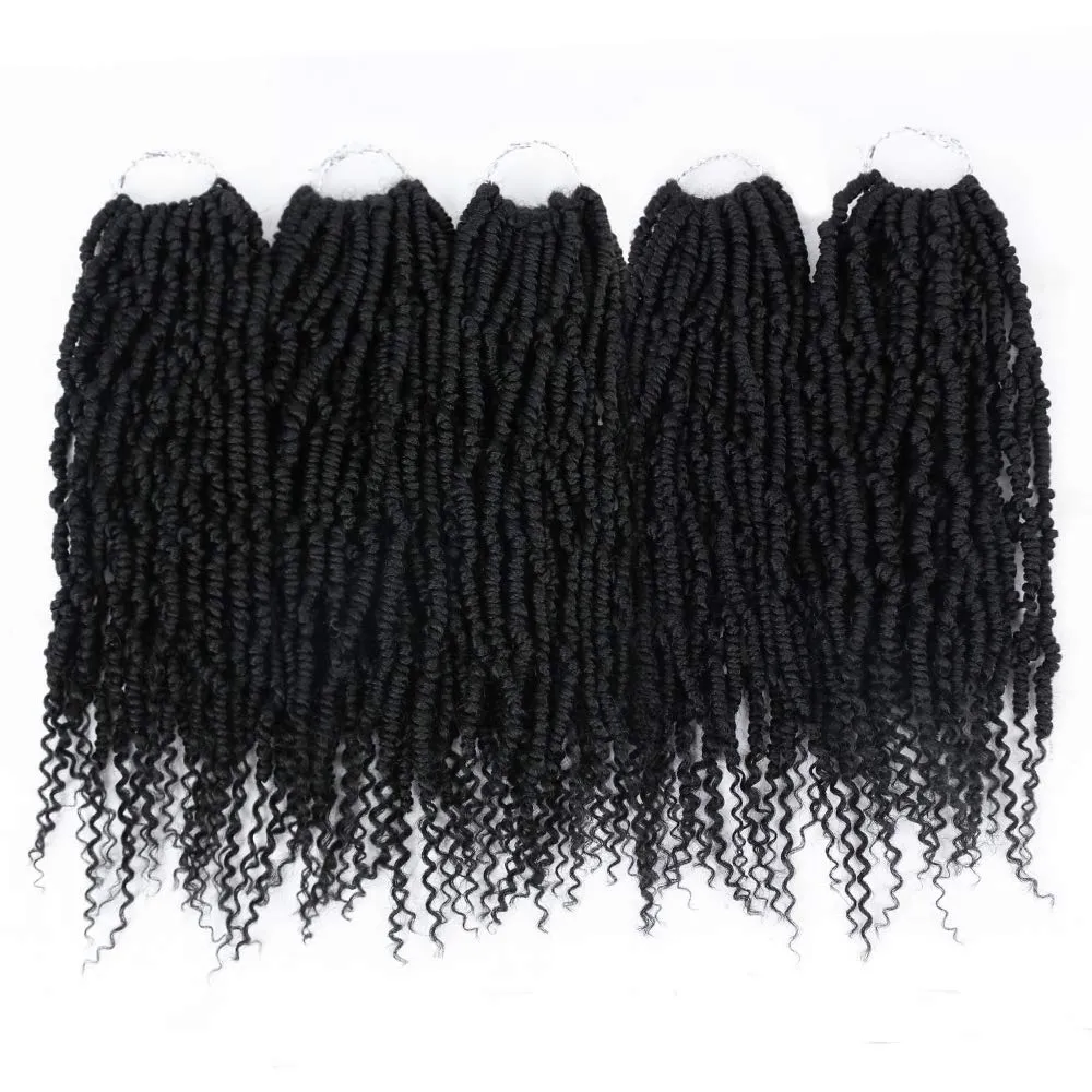Bomb Twist Crochet Hair 5 Packs Spring Twist Hair 14 Inch Pretwisted Braids Mini Passion Twist Crochet Hair Senegalese Synthetic Kinky Braiding Hair Extension for Women(18Strands/Pack, 1B#)