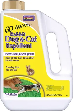 Bonide Go Away! Rabbit, Dog, & Cat Repellent Granules, 3 lbs Ready-to-Use, Keep Dogs off Lawn, Garden, Mulch & Flower Beds