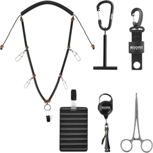 Booms Fishing FF4 6 PCS Fly Fishing Tools Kit, Fly Fishing Lanyard Necklace and Zinger Retractor, Fly Fishing Bottle Holder, Fly Fishing Tippet Spool Holder, Hook Remover Forceps,Rippled Foam