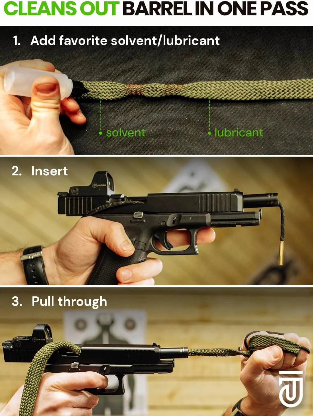 Bore Cleaner Gun Cleaning Kit For 12Ga / 5.56 / 9mm Gun Cleaning Snake, Gun Cleaning Supplies Incl. Gun Cleaning Patches, 6-inch Gun Cleaning Swabs, Gun Brushes, Cleaning Picks, Needle Oil Applicator