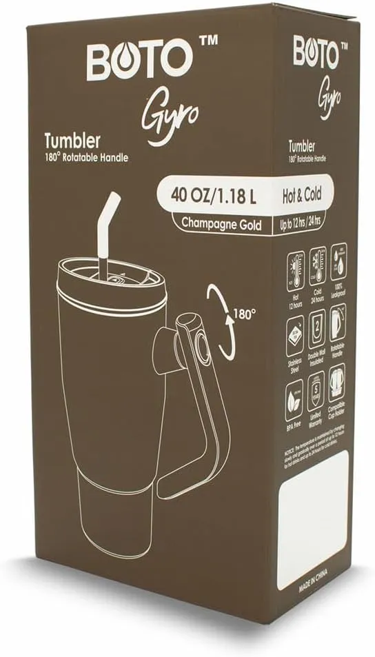 BOTO Tumbler with Handle and Straw | 100% Leak Proof Tumbler, 180° Rotatable Handle, Includes 2 Lids | Water Bottle with Straw, Insulated Tumblers, Stainless Steel