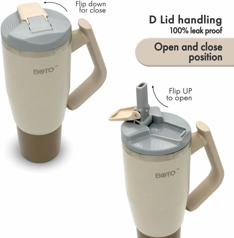BOTO Tumbler with Handle and Straw | 100% Leak Proof Tumbler, 180° Rotatable Handle, Includes 2 Lids | Water Bottle with Straw, Insulated Tumblers, Stainless Steel