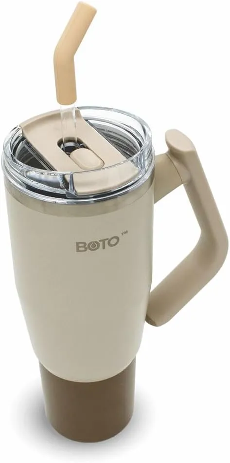 BOTO Tumbler with Handle and Straw | 100% Leak Proof Tumbler, 180° Rotatable Handle, Includes 2 Lids | Water Bottle with Straw, Insulated Tumblers, Stainless Steel