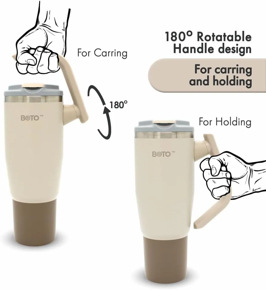 BOTO Tumbler with Handle and Straw | 100% Leak Proof Tumbler, 180° Rotatable Handle, Includes 2 Lids | Water Bottle with Straw, Insulated Tumblers, Stainless Steel