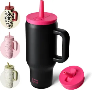 BOTTLE BOTTLE 30 oz Tumbler with Lid and Straw, Stainless Steel Travel Mug, Tumbler with handle, Water Bottle with straw for College Office, Gifts for Women Him Her (Black Pink)