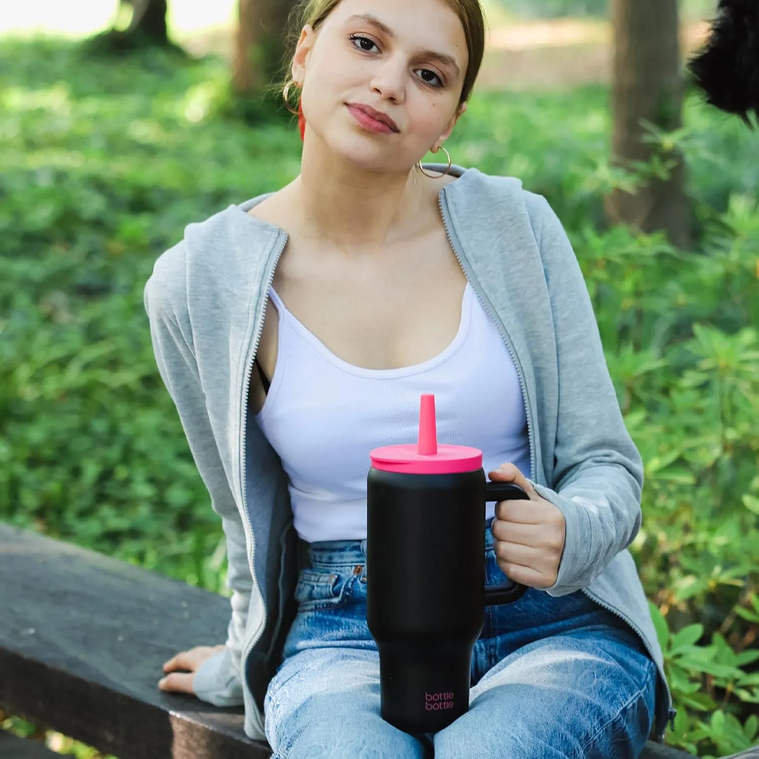 BOTTLE BOTTLE 30 oz Tumbler with Lid and Straw, Stainless Steel Travel Mug, Tumbler with handle, Water Bottle with straw for College Office, Gifts for Women Him Her (Black Pink)