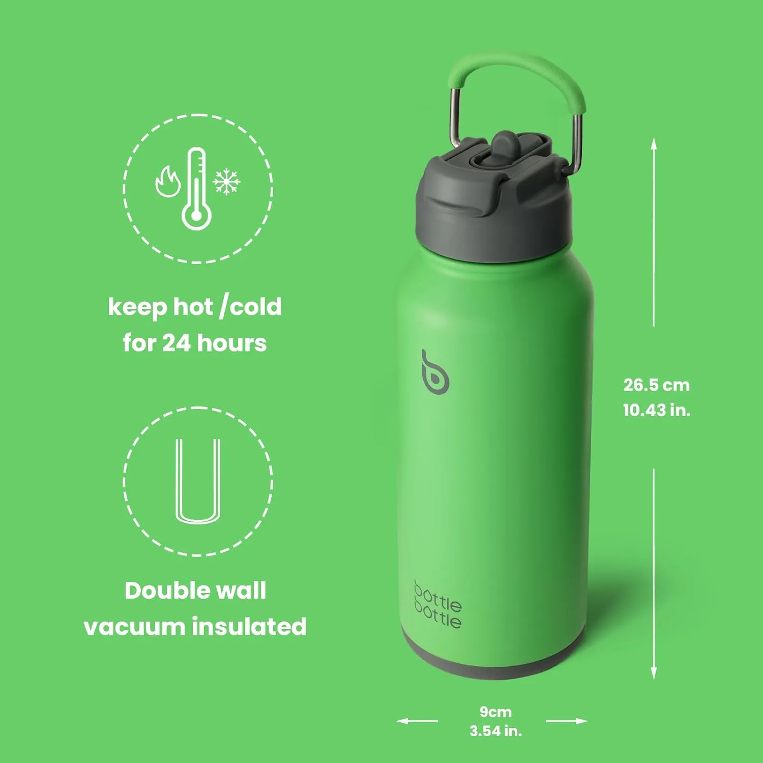 BOTTLE BOTTLE 32oz Insulated Water Bottle Stainless Steel Sport Water Bottle with Straw Dual-use Lid Design for Gym with Pill Box
