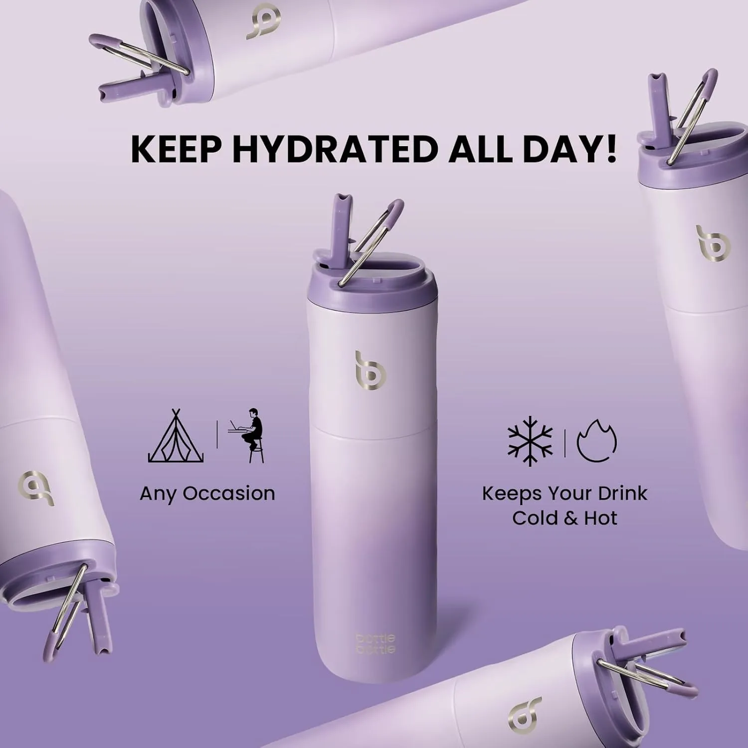 BOTTLE BOTTLE Insulated Water Bottle 24oz with Straw Lid and Handle for Sports Travel Gym Stainless Steel Water Bottles Double-Wall Vacuum Metal Leak Proof BPA-Free
