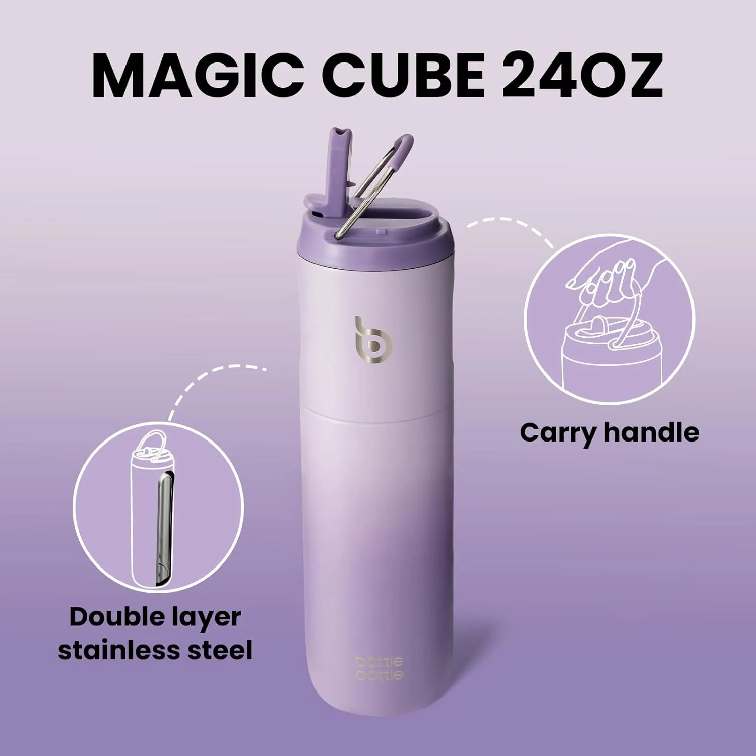 BOTTLE BOTTLE Insulated Water Bottle 24oz with Straw Lid and Handle for Sports Travel Gym Stainless Steel Water Bottles Double-Wall Vacuum Metal Leak Proof BPA-Free
