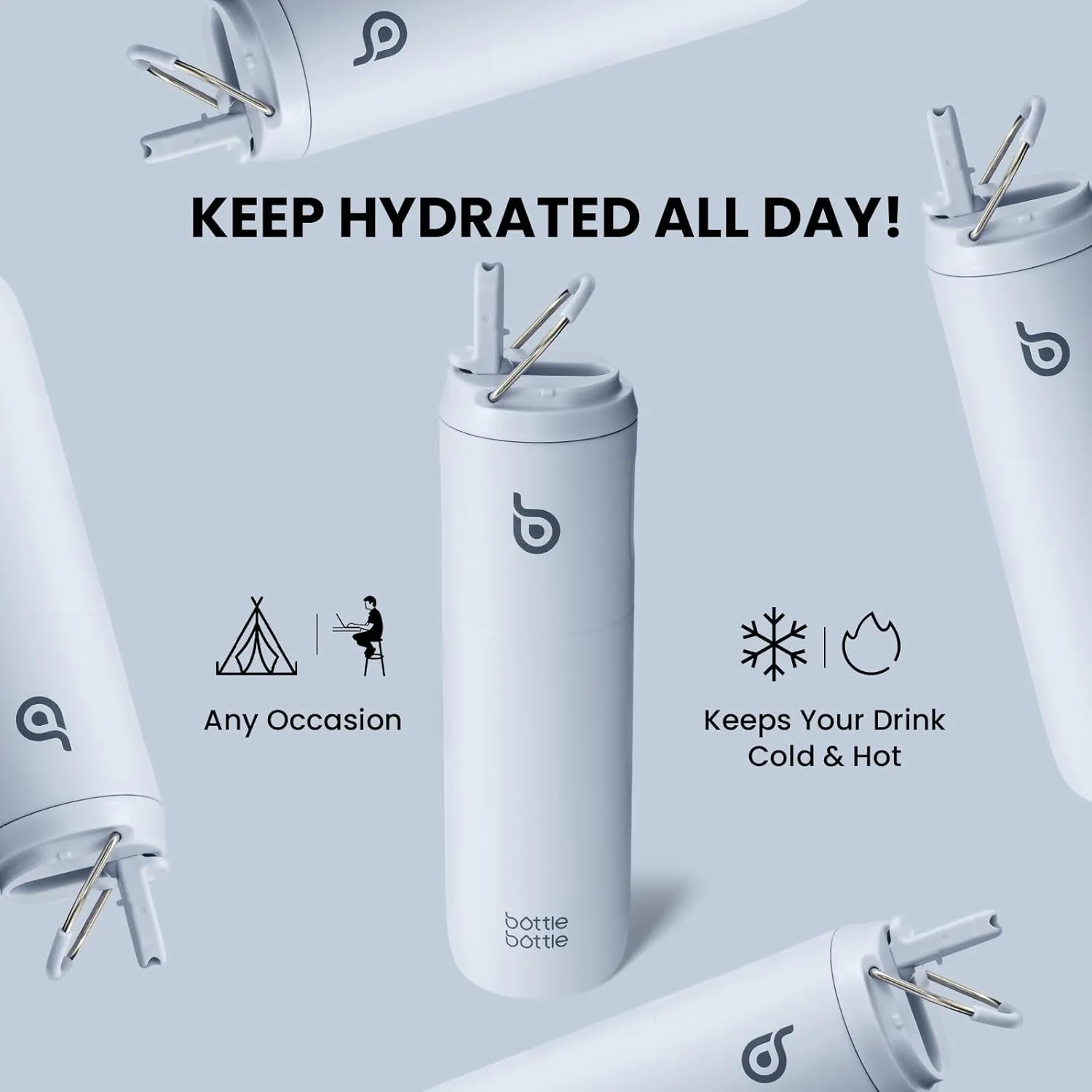 BOTTLE BOTTLE Insulated Water Bottle 24oz with Straw Lid and Handle for Sports Travel Gym Stainless Steel Water Bottles Double-Wall Vacuum Metal Leak Proof BPA-Free
