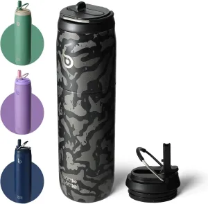BOTTLE BOTTLE Stainless Steel Water Bottle with Straw and Lid 32 oz Vacuum Insulated Cup Stay Cold for 24 Hrs Hot for 12 Hrs, Leak-Proof Wide Mouth Water Bottles for Men,Black Camouflage