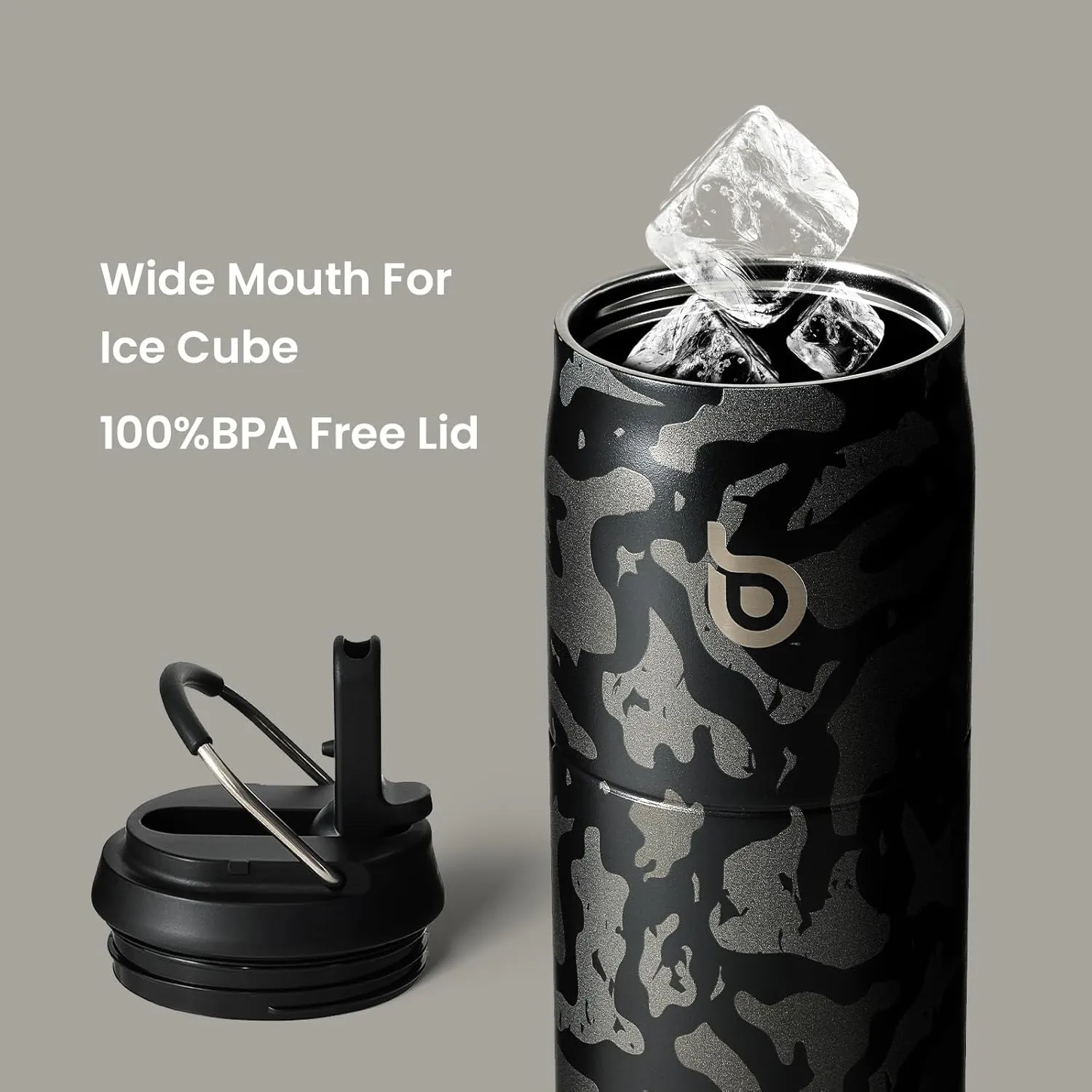 BOTTLE BOTTLE Stainless Steel Water Bottle with Straw and Lid 32 oz Vacuum Insulated Cup Stay Cold for 24 Hrs Hot for 12 Hrs, Leak-Proof Wide Mouth Water Bottles for Men,Black Camouflage