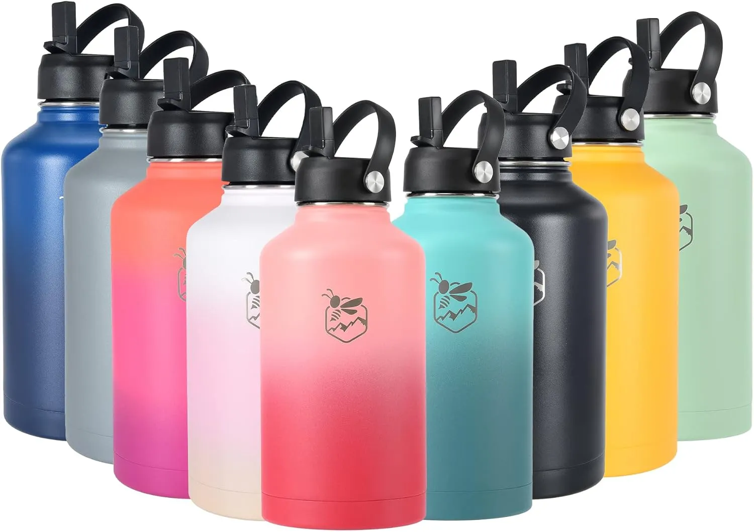 Boulder Bee | 64 oz Insulated Water Bottle | Stainless Steel Thermos for Hot & Cold Drinks | with 2 Lid (Straw Lid and Cap) | Double Vacuum Walled | for Travel, Hiking, Camping (Pink)