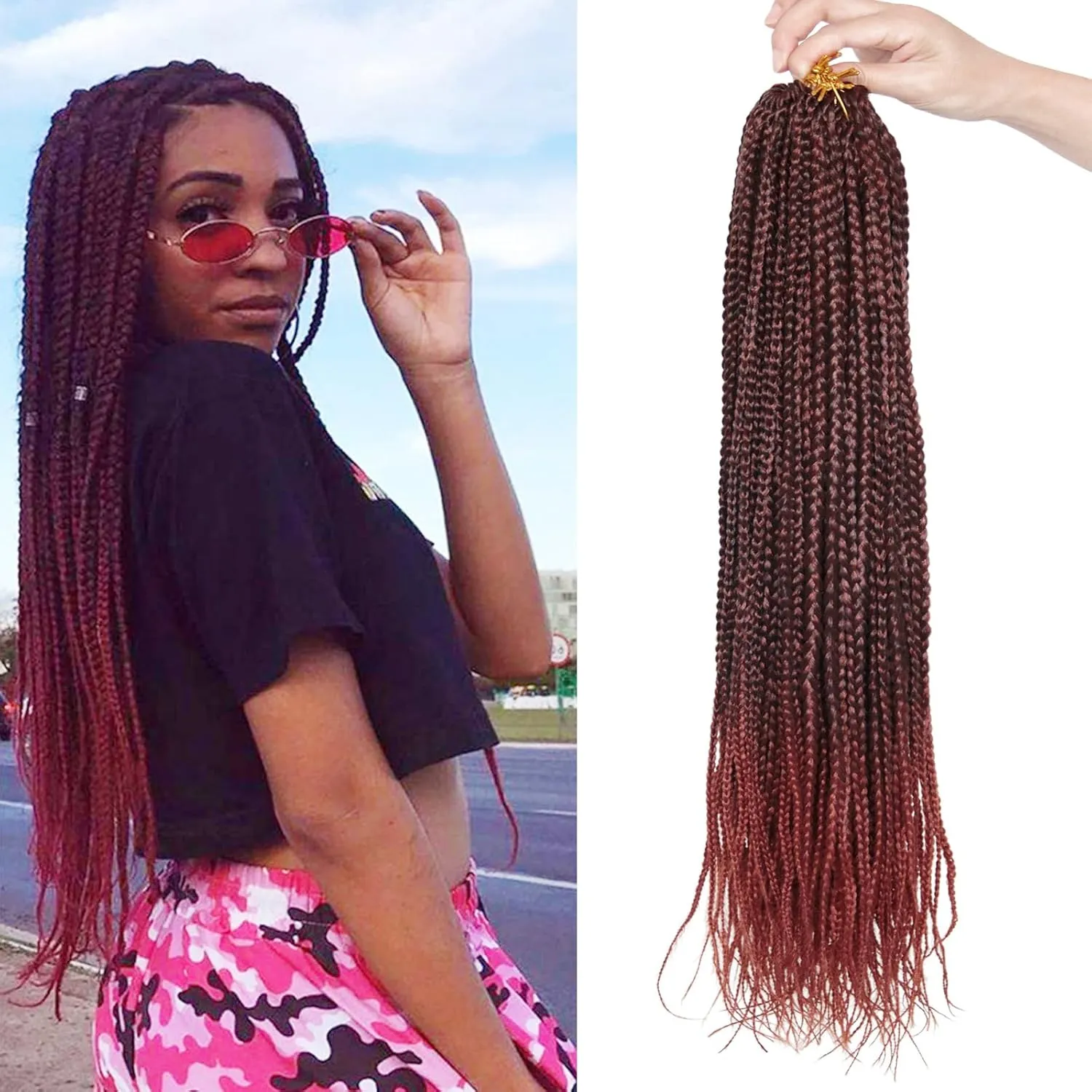 Box Braids Crochet Hair 22Inch 6Packs Crochet Hair Pre-looped Synthetic Ginger Crochet Braid Crochet Box Braids for Black Women(1B/350, 22inch)
