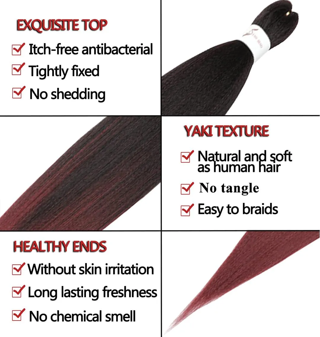 Braiding Hair 12 Inch 8 Packs Hair Extensions Professional Synthetic Braid Hair Crochet Braids, Soft Yaki Texture, Hot Water Setting Ombre Natural Black to Burgundy(12inch,#1B/Bug)