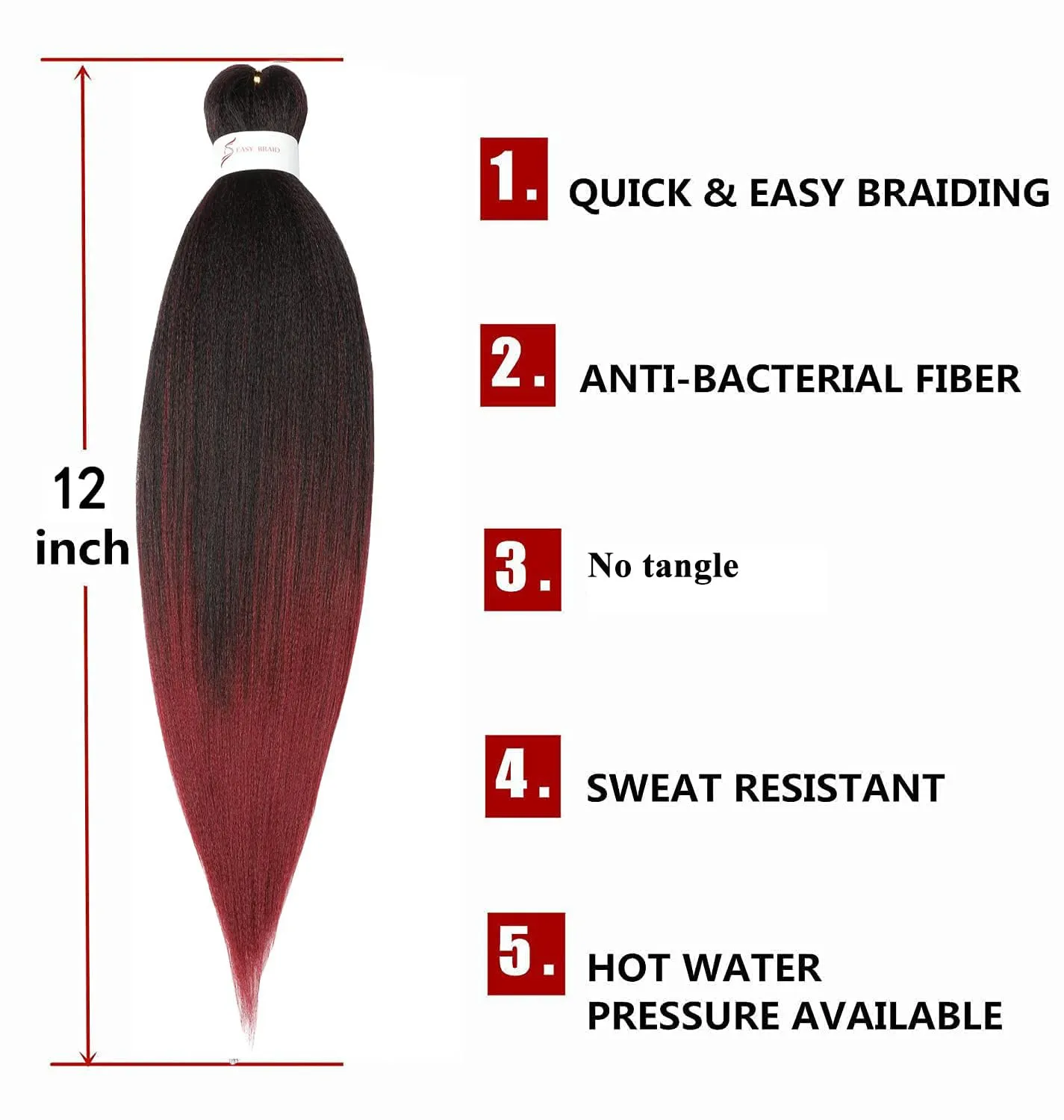 Braiding Hair 12 Inch 8 Packs Hair Extensions Professional Synthetic Braid Hair Crochet Braids, Soft Yaki Texture, Hot Water Setting Ombre Natural Black to Burgundy(12inch,#1B/Bug)