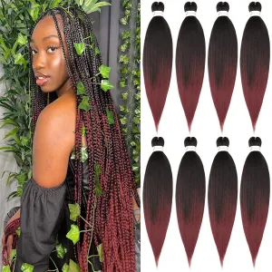 Braiding Hair 32 Inch 8 Packs Hair Extensions Professional Synthetic Braid Hair Crochet Braids, Soft Yaki Texture, Hot Water Setting Ombre Natural Black to Burgundy(32inch, 1B/Bug#)