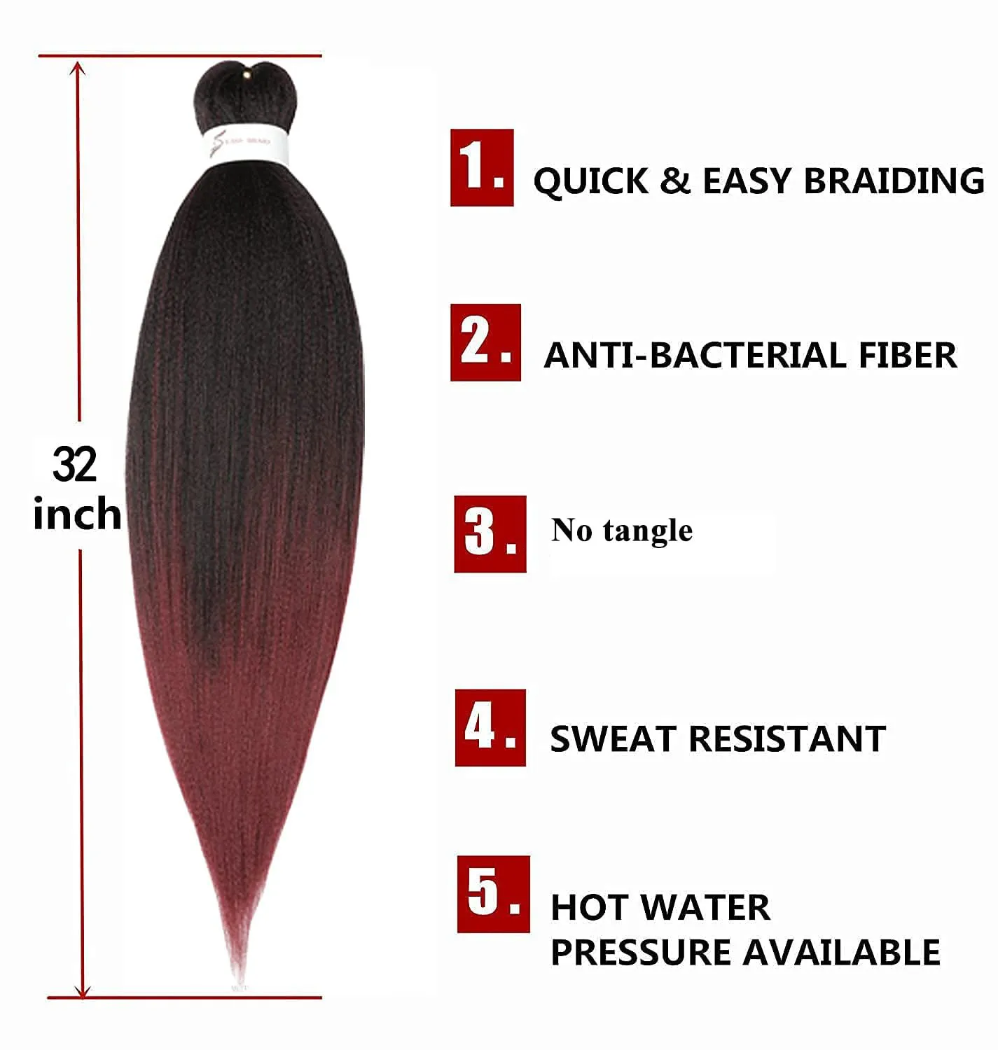 Braiding Hair 32 Inch 8 Packs Hair Extensions Professional Synthetic Braid Hair Crochet Braids, Soft Yaki Texture, Hot Water Setting Ombre Natural Black to Burgundy(32inch, 1B/Bug#)