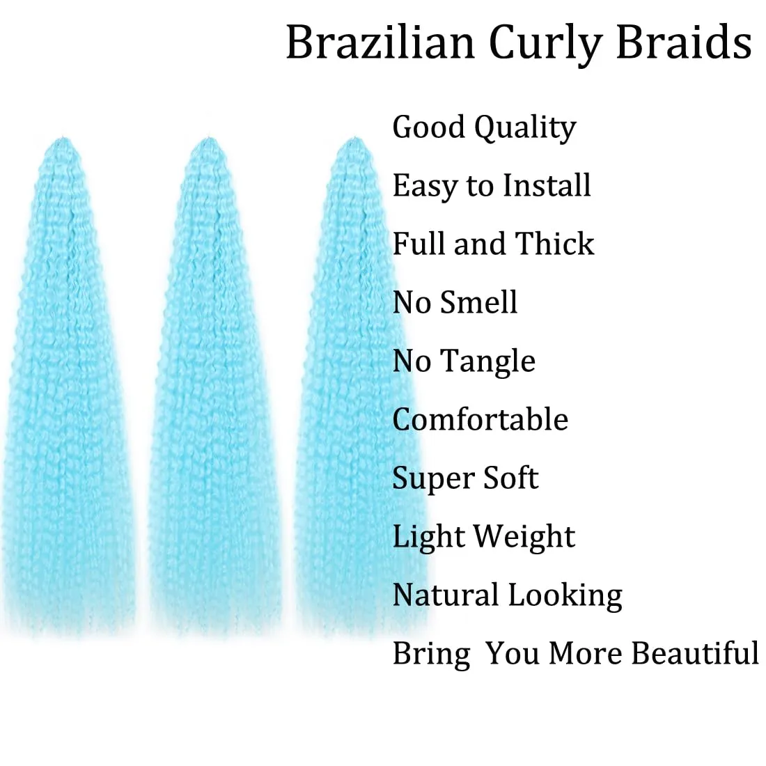 Brazilian Curly Braids Crochet Twist Hair 30inches 3Packs Afro Kinky Curly Braiding Hair Extensions Deep Curly Crochet Hair Synthetic Water Wave Braid Hair(30Inch,LBlue)