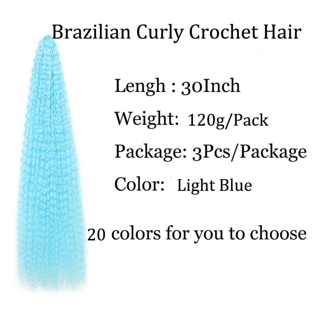Brazilian Curly Braids Crochet Twist Hair 30inches 3Packs Afro Kinky Curly Braiding Hair Extensions Deep Curly Crochet Hair Synthetic Water Wave Braid Hair(30Inch,LBlue)