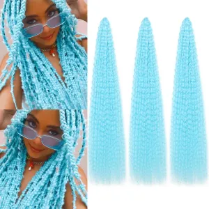 Brazilian Curly Braids Crochet Twist Hair 30inches 3Packs Afro Kinky Curly Braiding Hair Extensions Deep Curly Crochet Hair Synthetic Water Wave Braid Hair(30Inch,LBlue)