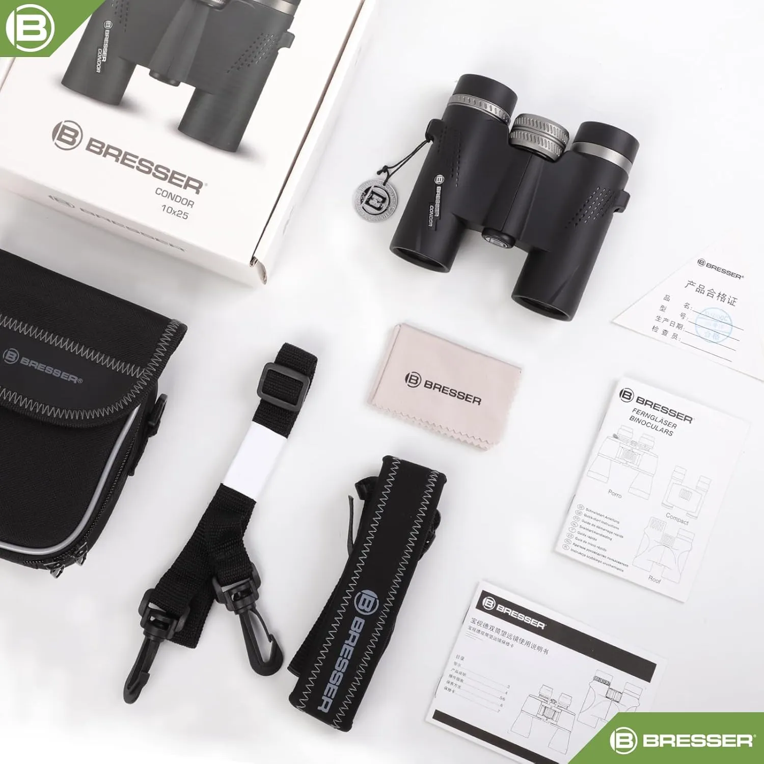 BRESSER 10x25 Binoculars for Adults High Powered with HD Optical System, FMC Green Film BAK4 Prism, Non-Slip Grip, Waterproof, Fogproof, Shockproof for for Hunting Bird Watching Travel Football Games