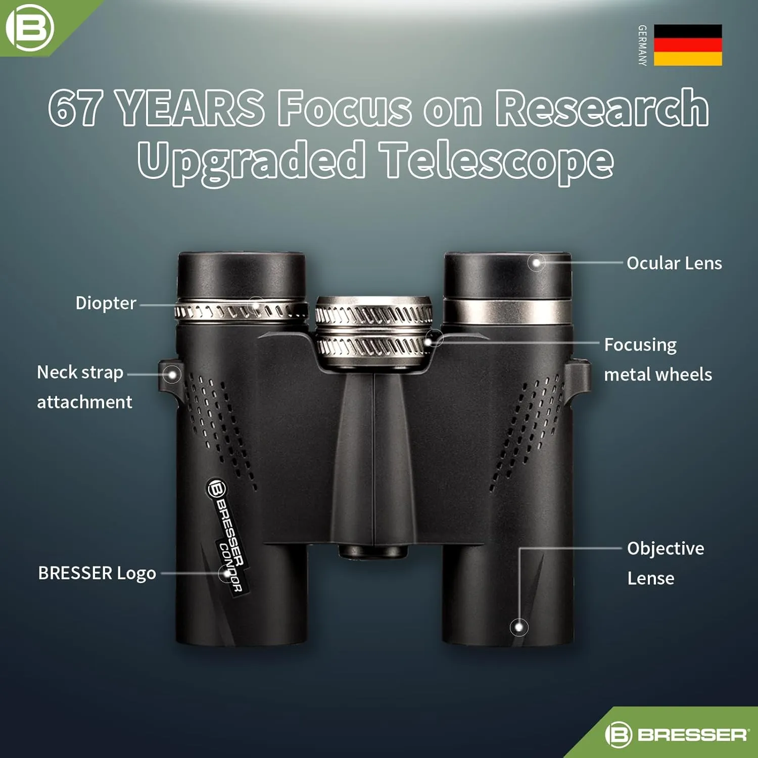 BRESSER 10x25 Binoculars for Adults High Powered with HD Optical System, FMC Green Film BAK4 Prism, Non-Slip Grip, Waterproof, Fogproof, Shockproof for for Hunting Bird Watching Travel Football Games