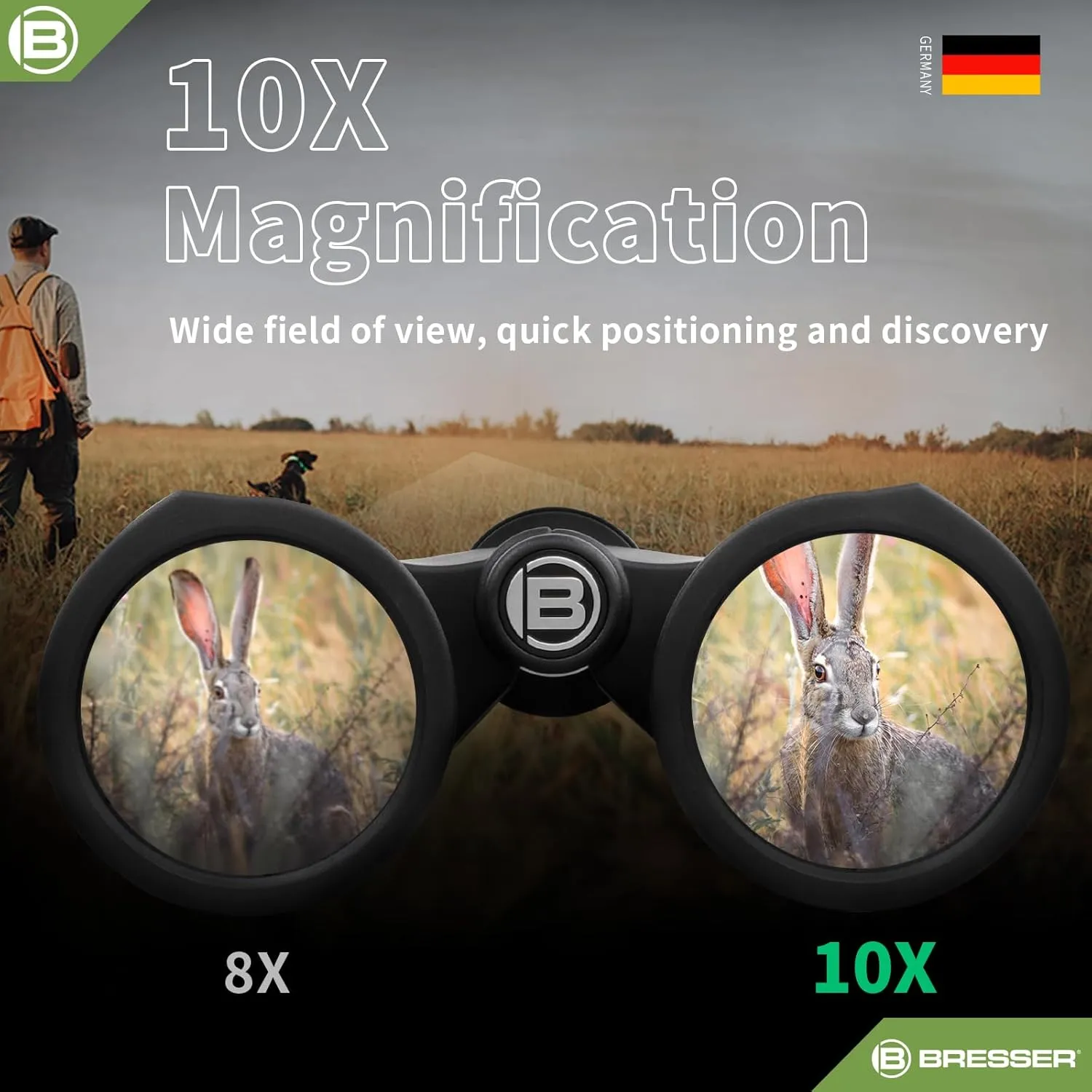 BRESSER 10x25 Binoculars for Adults High Powered with HD Optical System, FMC Green Film BAK4 Prism, Non-Slip Grip, Waterproof, Fogproof, Shockproof for for Hunting Bird Watching Travel Football Games