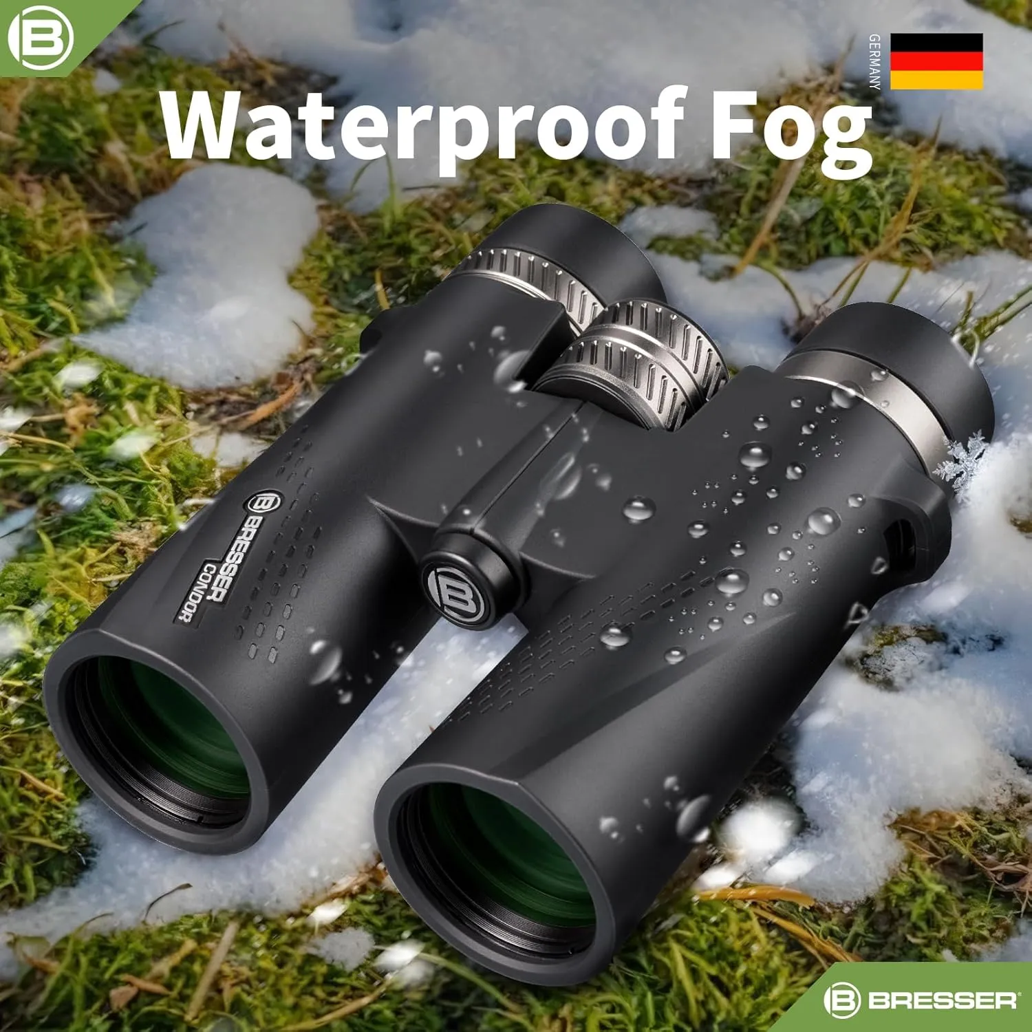 BRESSER 10x25 Binoculars for Adults High Powered with HD Optical System, FMC Green Film BAK4 Prism, Non-Slip Grip, Waterproof, Fogproof, Shockproof for for Hunting Bird Watching Travel Football Games