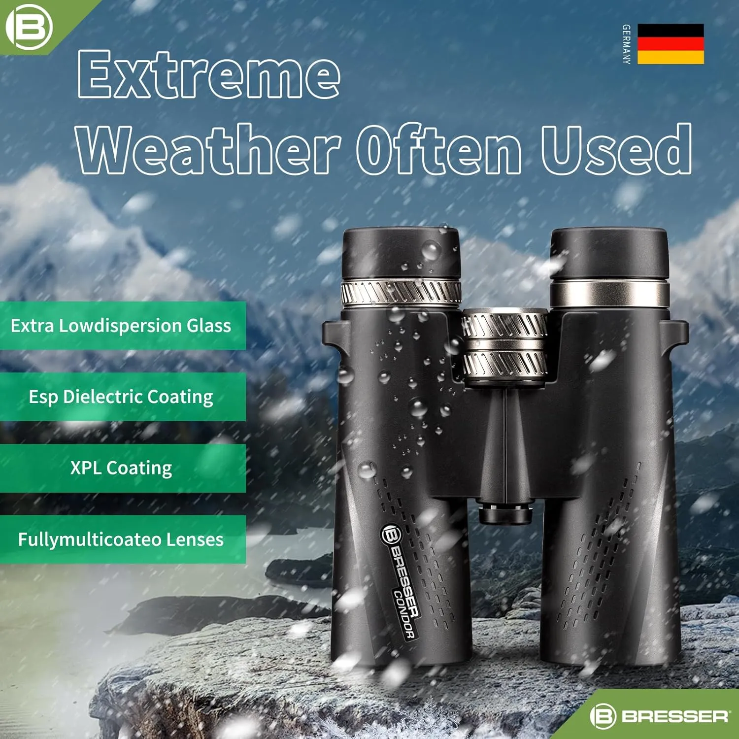 BRESSER 10x25 Binoculars for Adults High Powered with HD Optical System, FMC Green Film BAK4 Prism, Non-Slip Grip, Waterproof, Fogproof, Shockproof for for Hunting Bird Watching Travel Football Games