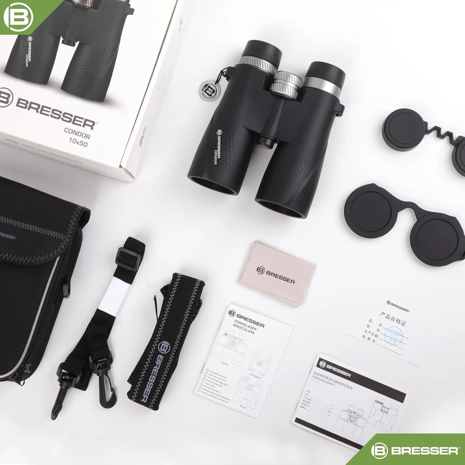 BRESSER 10x50 Binoculars for Adults High Powered with HD Optical System, FMC Green Film BAK4 Prism, Non-Slip Grip, Waterproof, Fogproof, Shockproof for for Hunting Bird Watching Travel Football Games