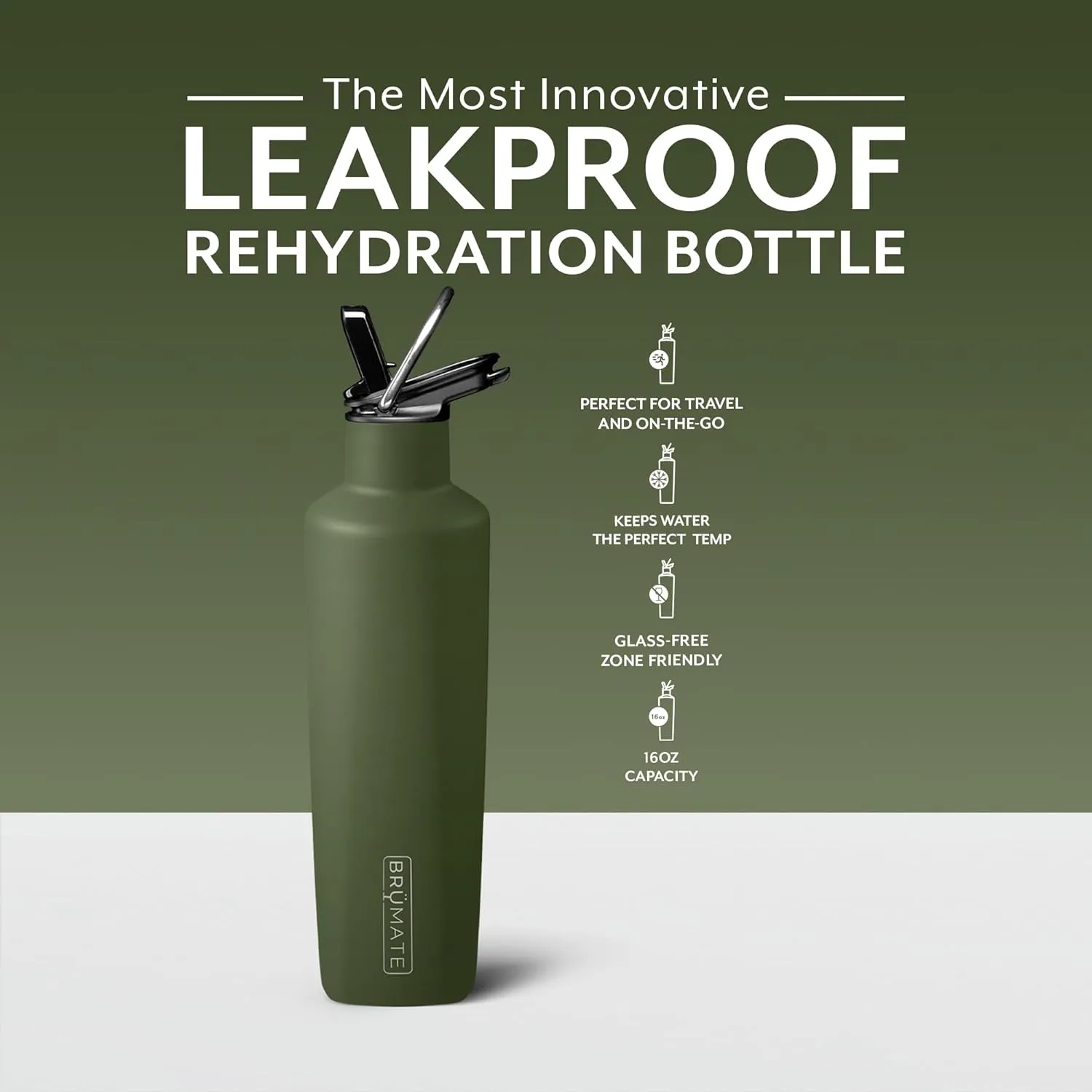 BrüMate ReHydration Mini Kids Water Bottle | 100% Leakproof Insulated Water Bottle for Kids with Straw | Stainless Steel Water Canteen | Perfect Kids Water Bottle for School | 16oz (OD Green)