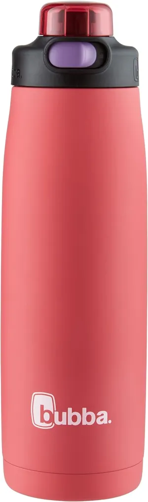 Bubba Radiant Stainless Steel Water Bottle with Push-Button Chug Lid 24oz., Electric Berry Rubberized