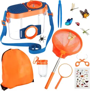 Bug Catcher for Kids -Bug Catching Kit with Butterfly Net, Bug Toy Collection Box, Magnifying Glass, Insect Habitat, Tweezers, Bugs Habitat Outdoor Explorer Kit for Age 3 4 5 6 7 8