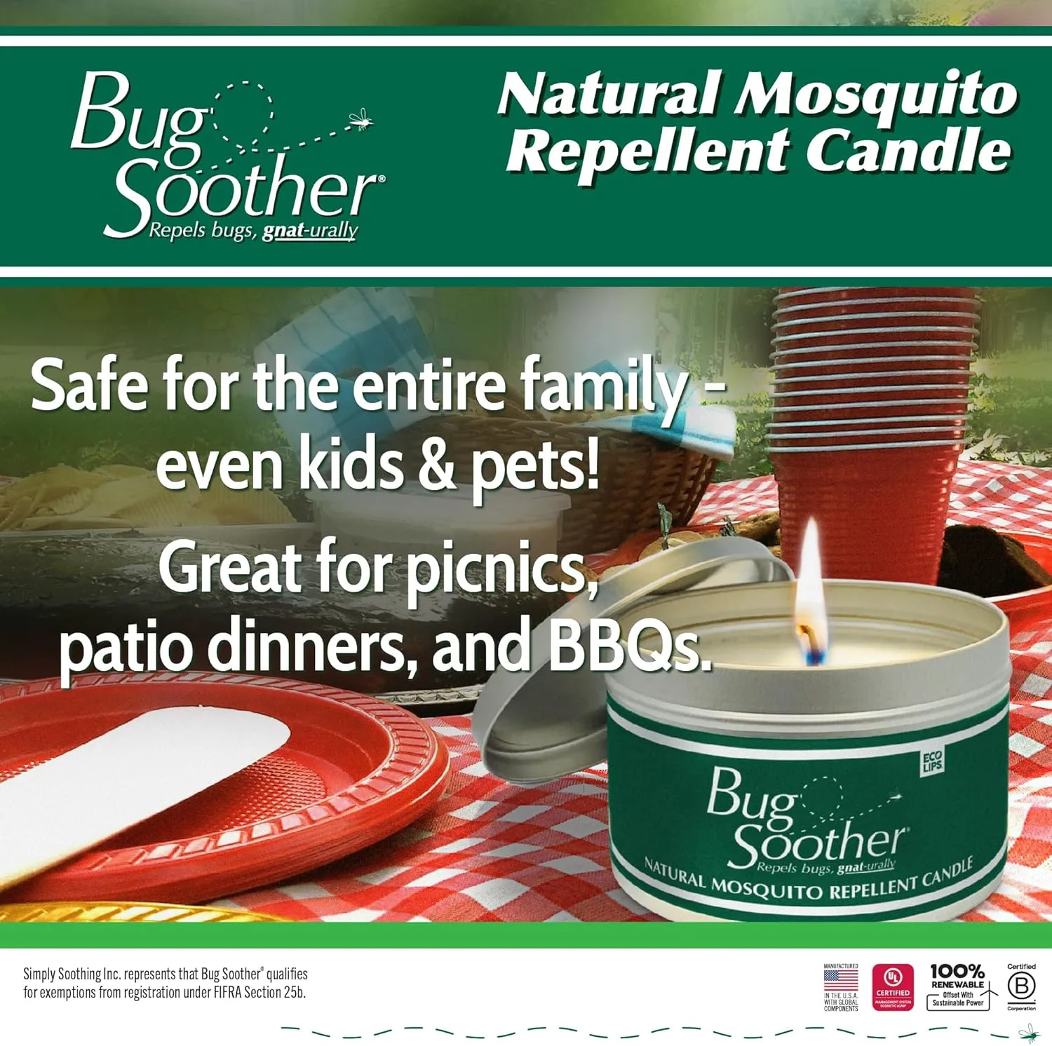 Bug Soother Candle - Natural Insect, Gnat and Mosquito Repellent 2 Candles, 1oz Bottle of Bug Spray Deterrent - Safe for Adults, Kids, Pets, Environment - Made in USA