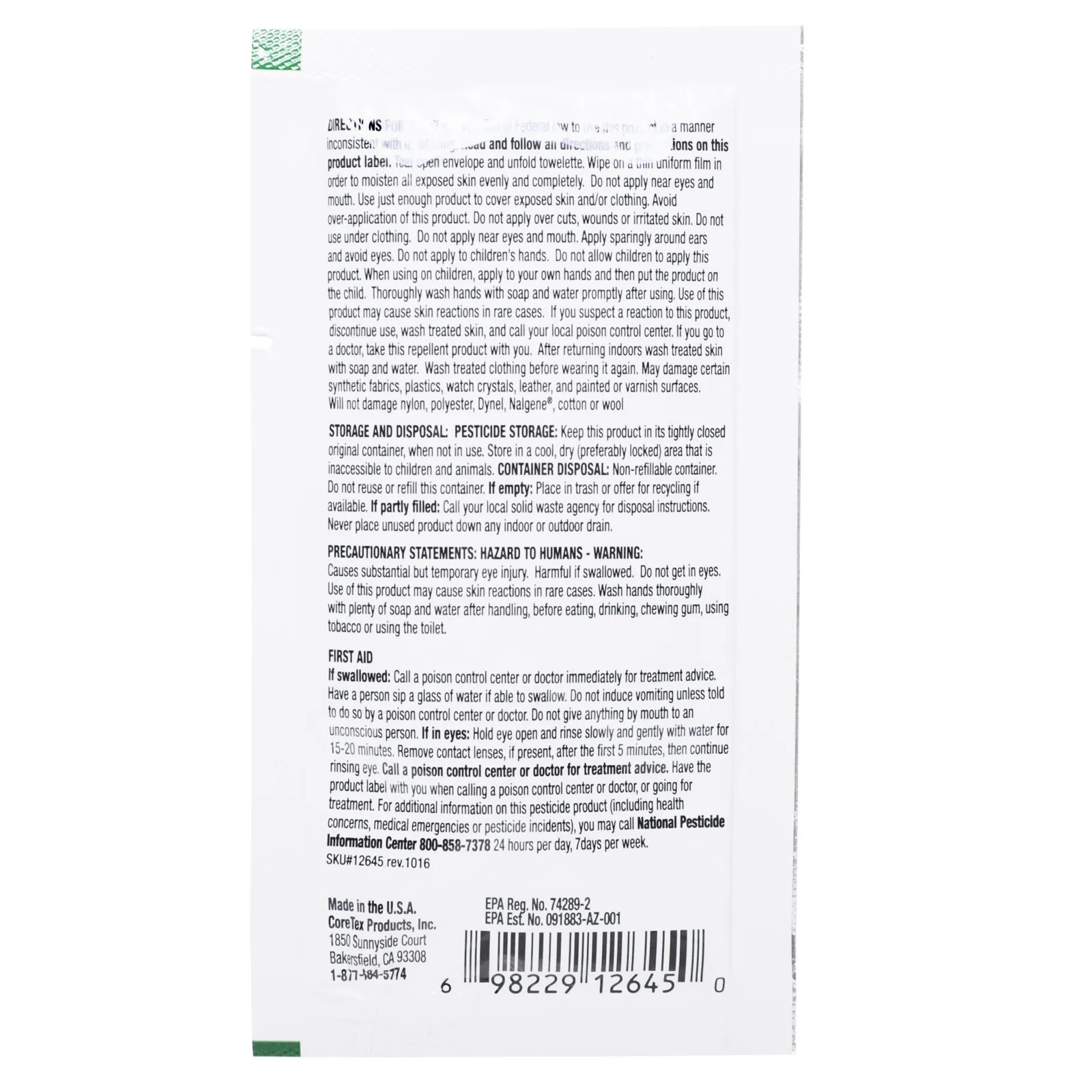 Bug X 30 Insect Repellent Wipes Each