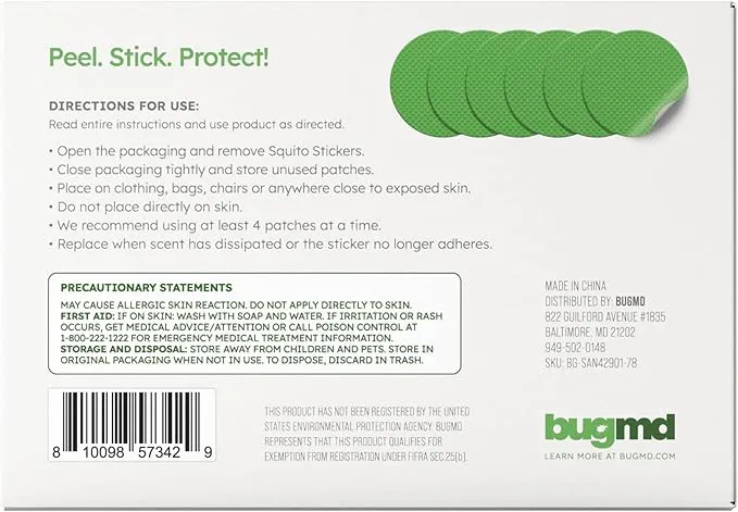 BugMD Squito Stickers Mosquito Repellent Patch Stickers for Adults (78 Stickers), Safe & Effective Insect Repellent Patches for Toddlers, Kids, Camping, Beach & Outdoor Essentials
