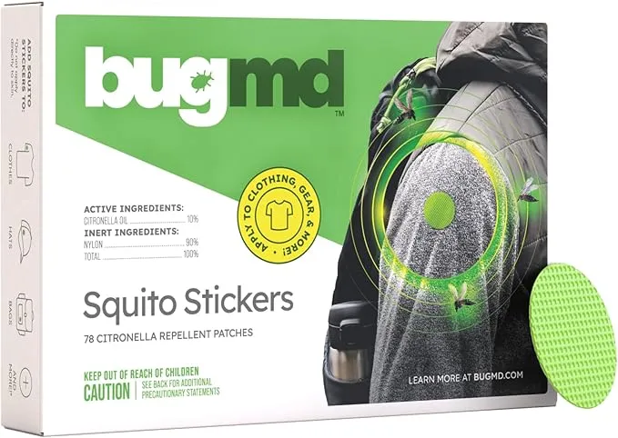 BugMD Squito Stickers Mosquito Repellent Patch Stickers for Adults (78 Stickers), Safe & Effective Insect Repellent Patches for Toddlers, Kids, Camping, Beach & Outdoor Essentials