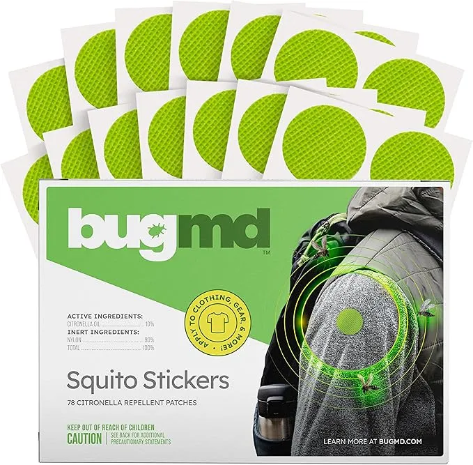BugMD Squito Stickers Mosquito Repellent Patch Stickers for Adults (78 Stickers), Safe & Effective Insect Repellent Patches for Toddlers, Kids, Camping, Beach & Outdoor Essentials