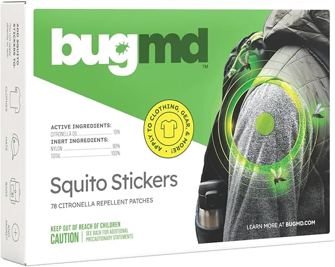 BugMD Squito Stickers Mosquito Repellent Patch Stickers for Adults (78 Stickers), Safe & Effective Insect Repellent Patches for Toddlers, Kids, Camping, Beach & Outdoor Essentials