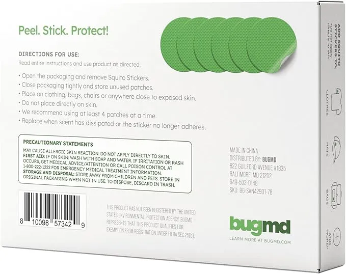 BugMD Squito Stickers Mosquito Repellent Patch Stickers for Adults (78 Stickers), Safe & Effective Insect Repellent Patches for Toddlers, Kids, Camping, Beach & Outdoor Essentials