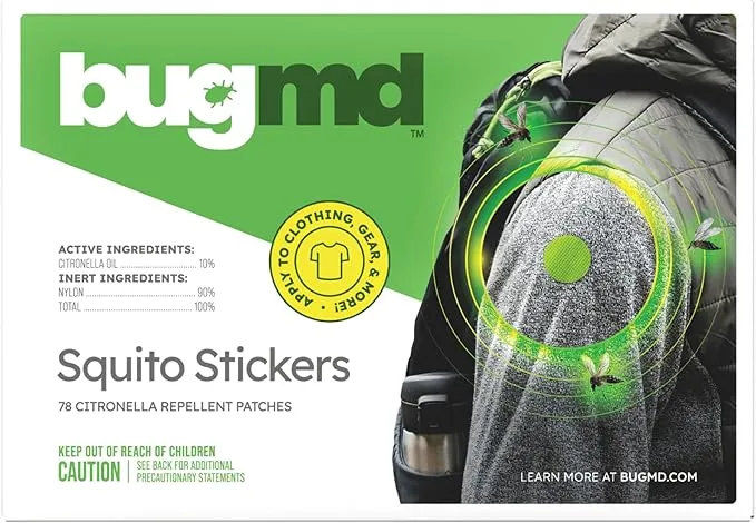 BugMD Squito Stickers Mosquito Repellent Patch Stickers for Adults (78 Stickers), Safe & Effective Insect Repellent Patches for Toddlers, Kids, Camping, Beach & Outdoor Essentials