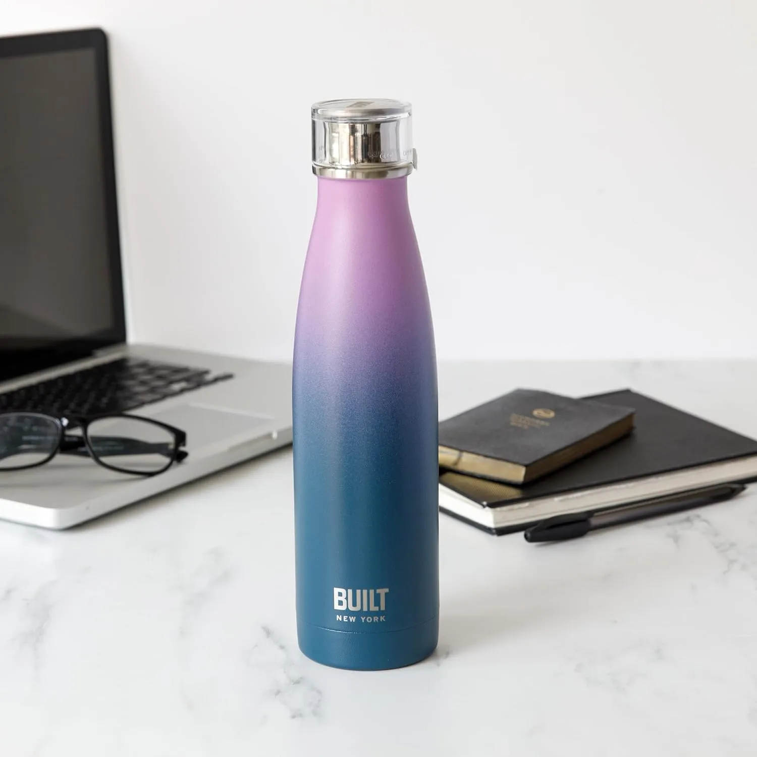 Built Perfect Seal Leakproof Insulated Water Bottle/Thermal Flask, Stainless Steel, 480 ml, Pink/Blue Ombre