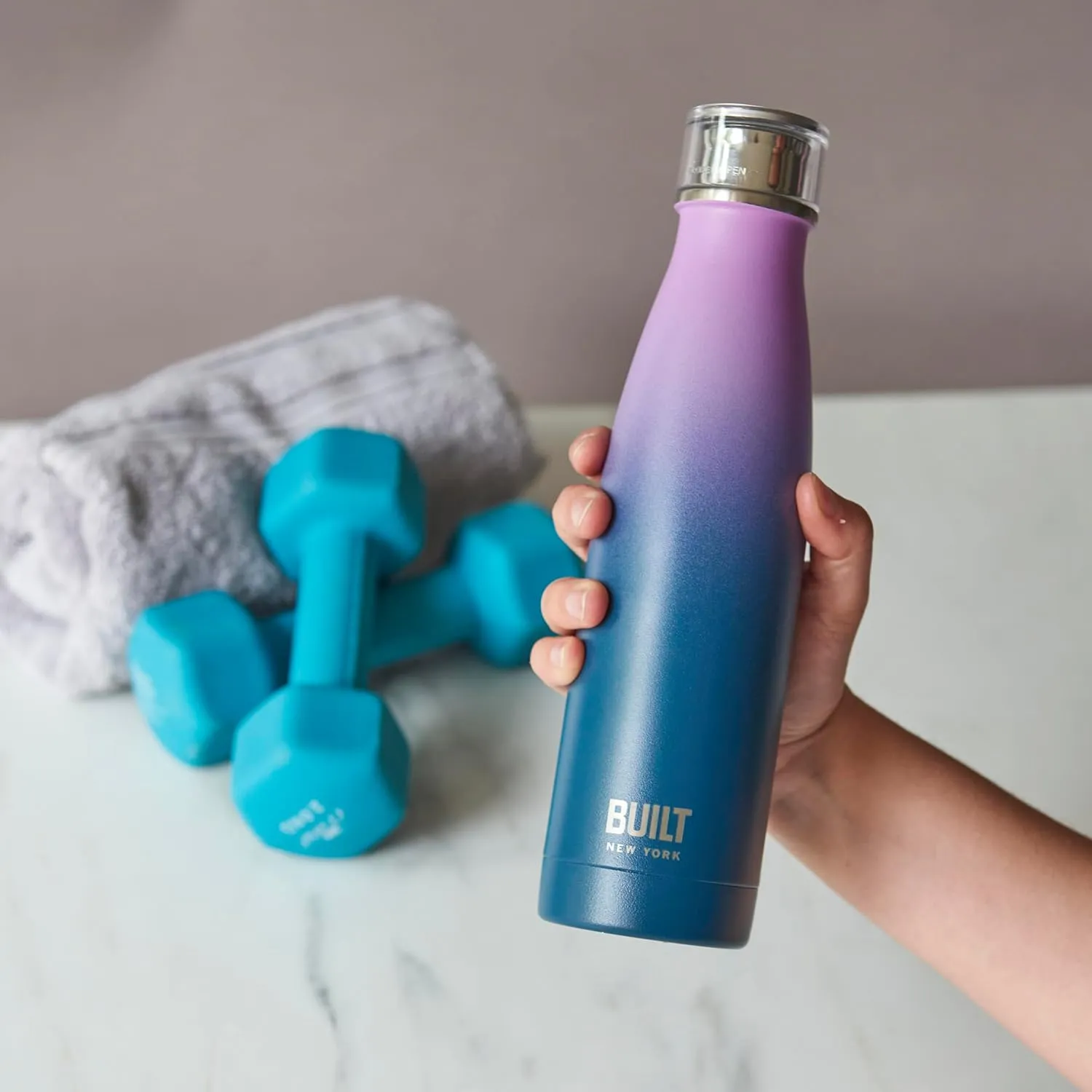 Built Perfect Seal Leakproof Insulated Water Bottle/Thermal Flask, Stainless Steel, 480 ml, Pink/Blue Ombre