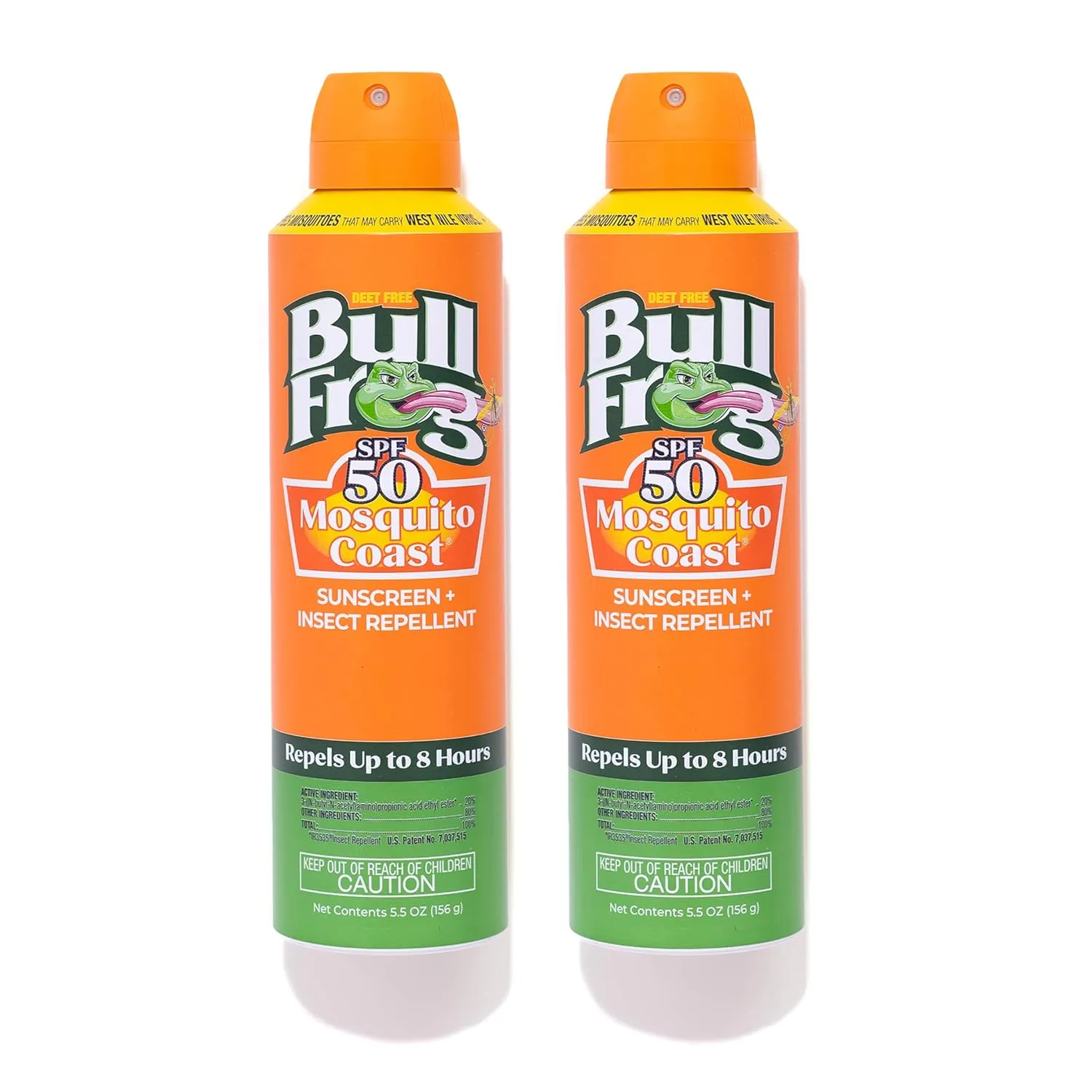 Bullfrog Mosquito Coast Sunscreen SPF50   Insect Repellant 5.5oz Continuous Spray, 2pk